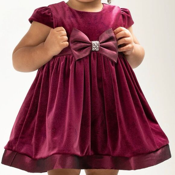 Rare Editions Baby Girl Velvet Taffeta Trim Rhinestone Social Formal Dress 18M - Picture 1 of 4